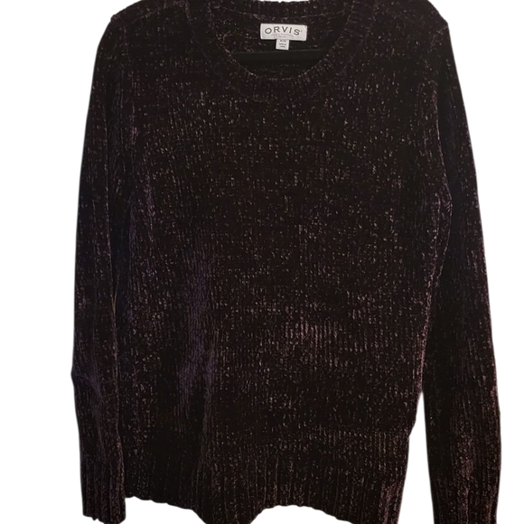 Orvis Women's Deep Purple Chenile Crew Neck Sweater Size M - Picture 2 of 3